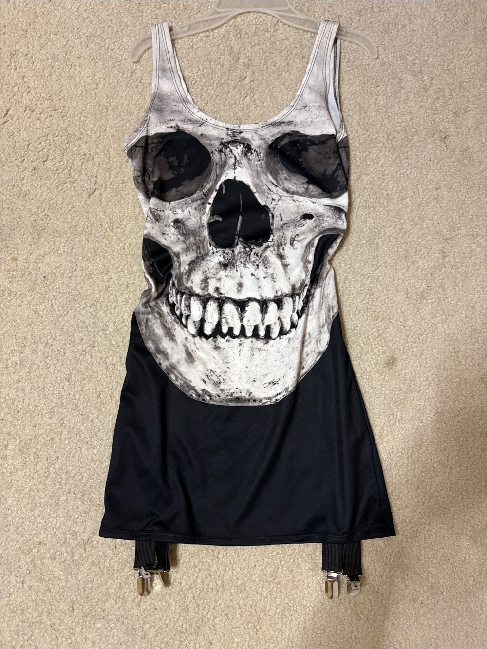 Skull Graphic Tank Dress in Black and White with garters. Legs Avenue. Size s/m